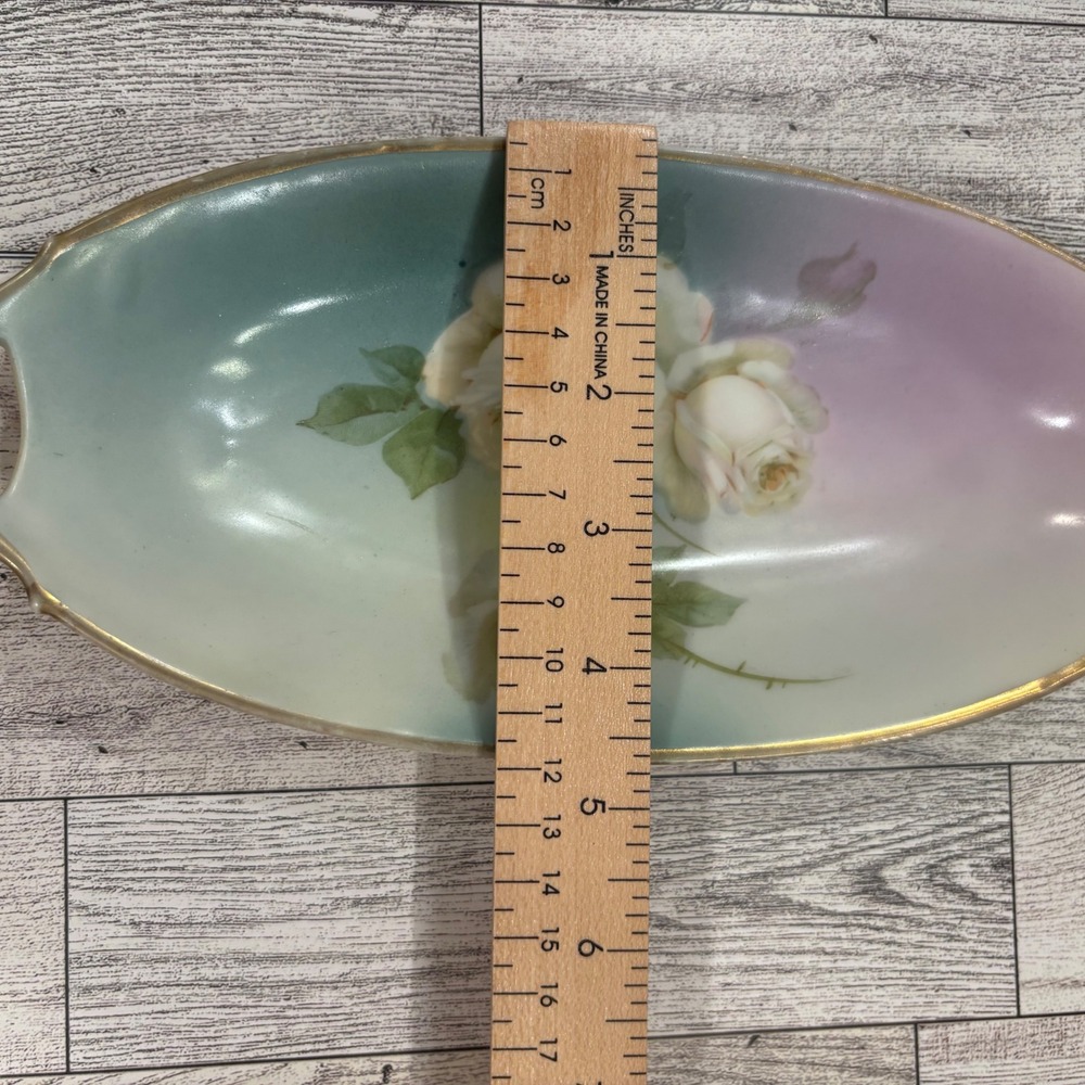 Antique Hand Painted Oval Porcelain China Tray Roses Bavaria Relish Dish‎ Blue - Picture 6 of 10